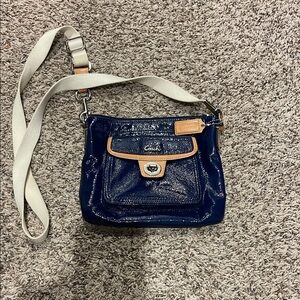 Coach Shiny Navy and Tan Crossbody Bag